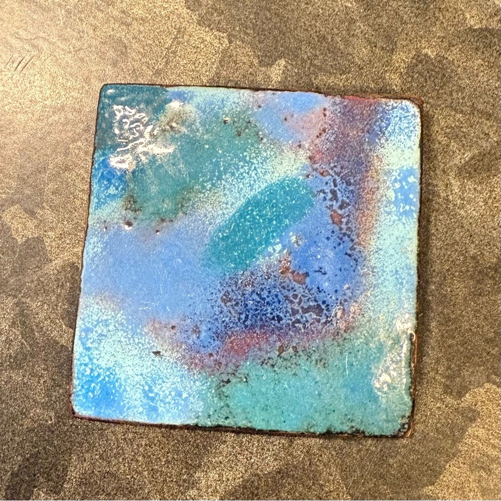 2” Copper Artisan Handmade Enamel Abstract Copper Pin Brooch Arts Crafts Vintage